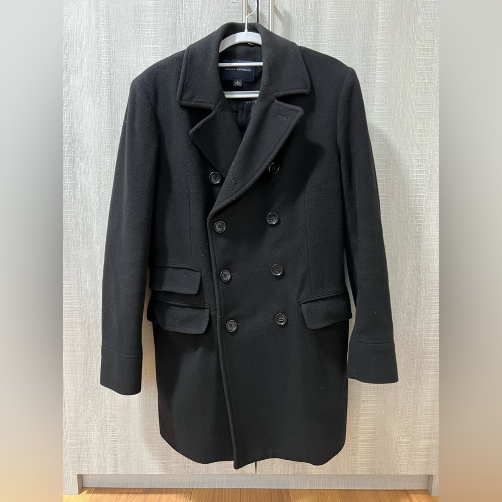 BANANA REPUBLIC Men's Black Wool Double Breasted Peacoat Size S